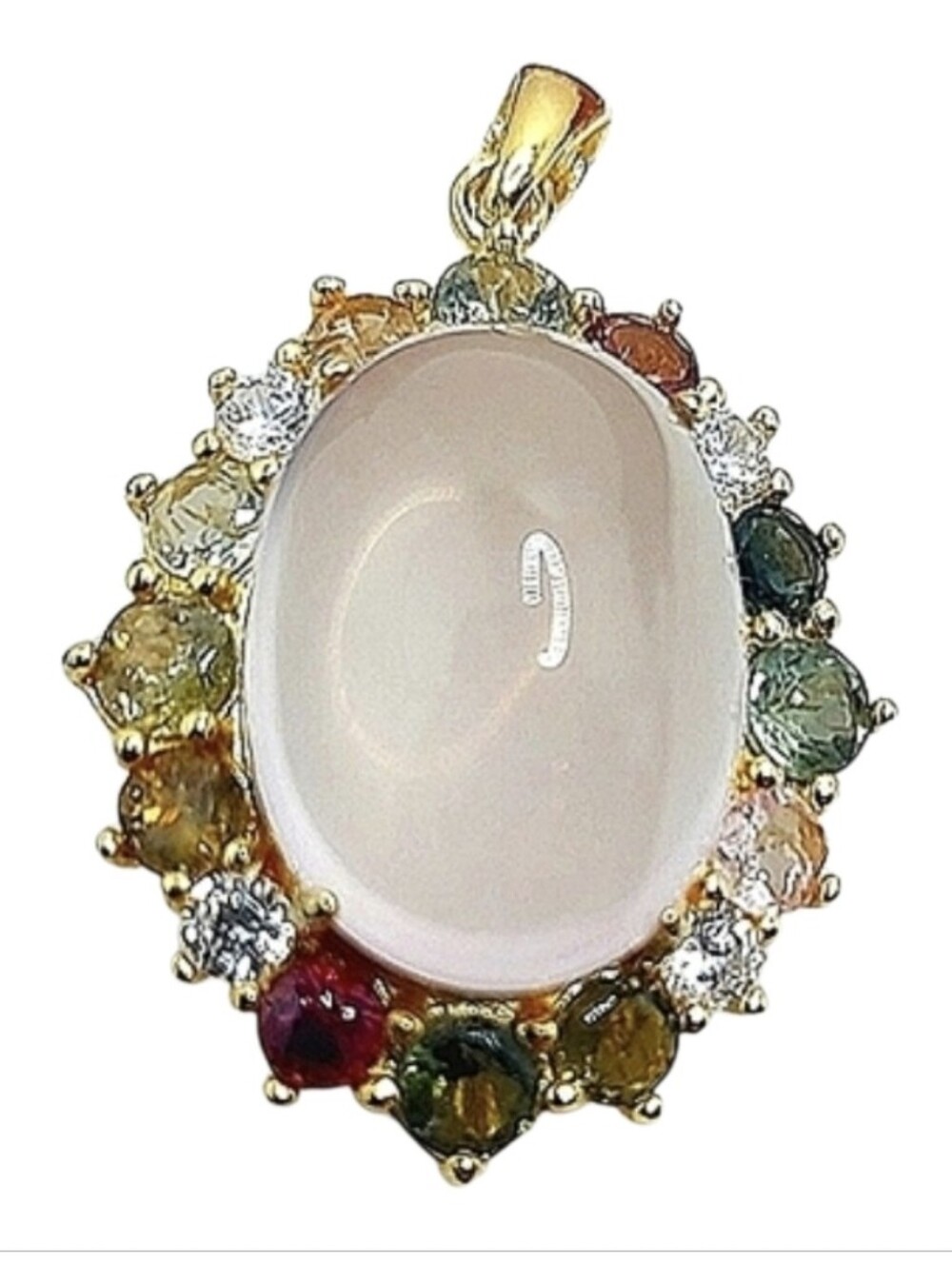 Natural Rose Quartz, Tourmaline & Cubic Zirconia 925 Sterling Silver Pendant